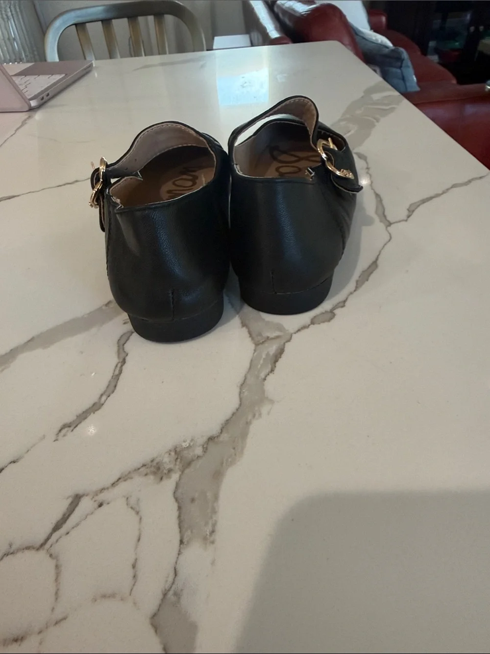 Sam Edelman Black Mary Jane Flats with Gold Buckle